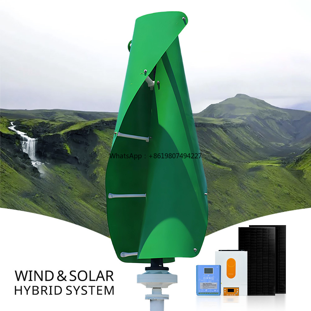 Wind Solar Hybrid Kit - กังหันลมแบบแกนตั้ง 5-10 กิโลวัตต์ สำหรับใช้ในครัวเรือน ระบบไฮบริดพลังงานแสงอาทิตย์และกังหันลม ติดตั้งบนหลังคาบ้าน/ฟาร์ม